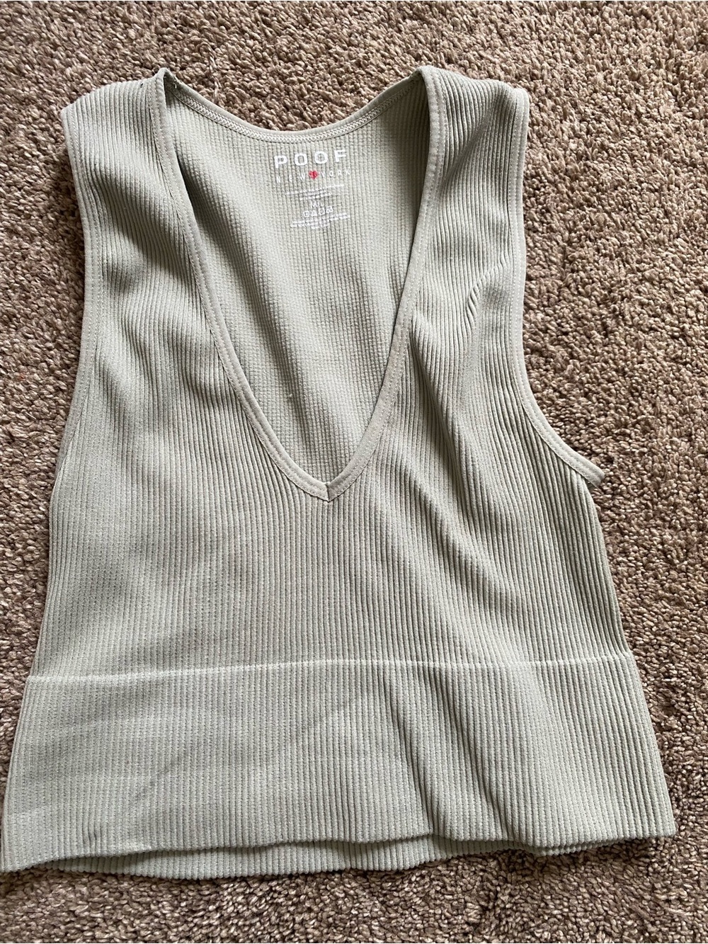 Poof! Ribbed V-Neck Tank Top - Olive